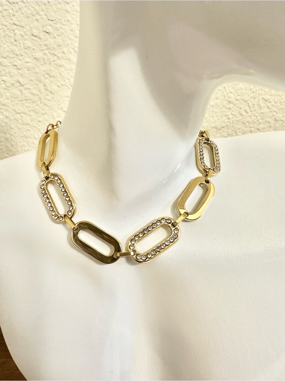 7” 18k Gold Plated Stainless Steel Link Crystal Bracelet